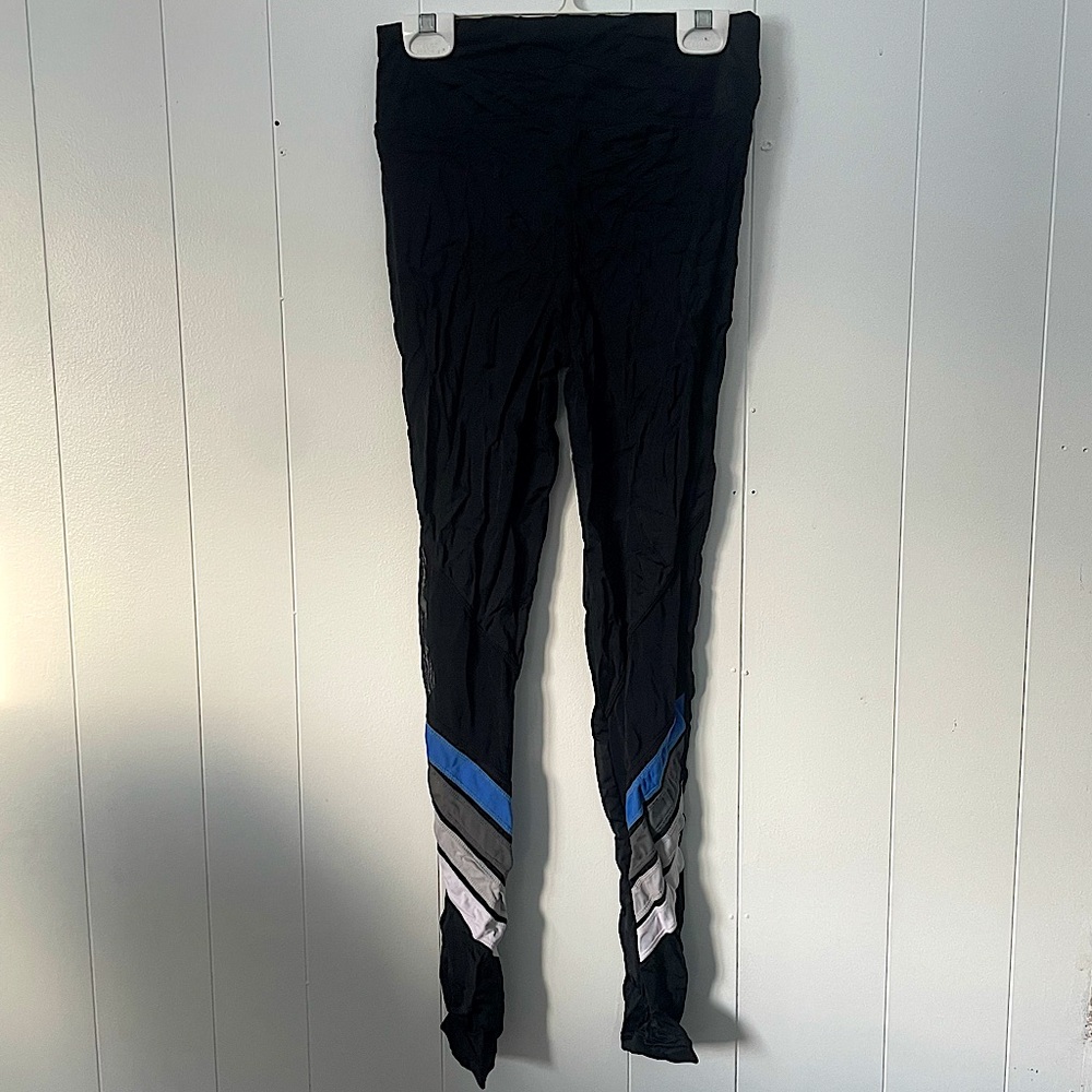 Balera Performance Black and Blue Full-length Leggings with Sporty Stripes